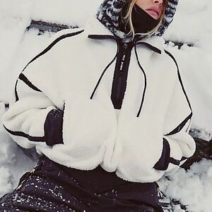 NWT Free People Mountain High Half Zip Fleece Pullover in White and Black